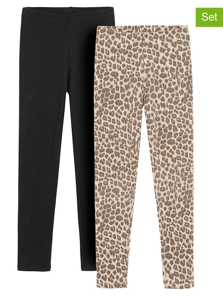 COOL CLUB Legginsy (2 pary) w kolorze jasnobrązowym i czarnym rozmiar: 146