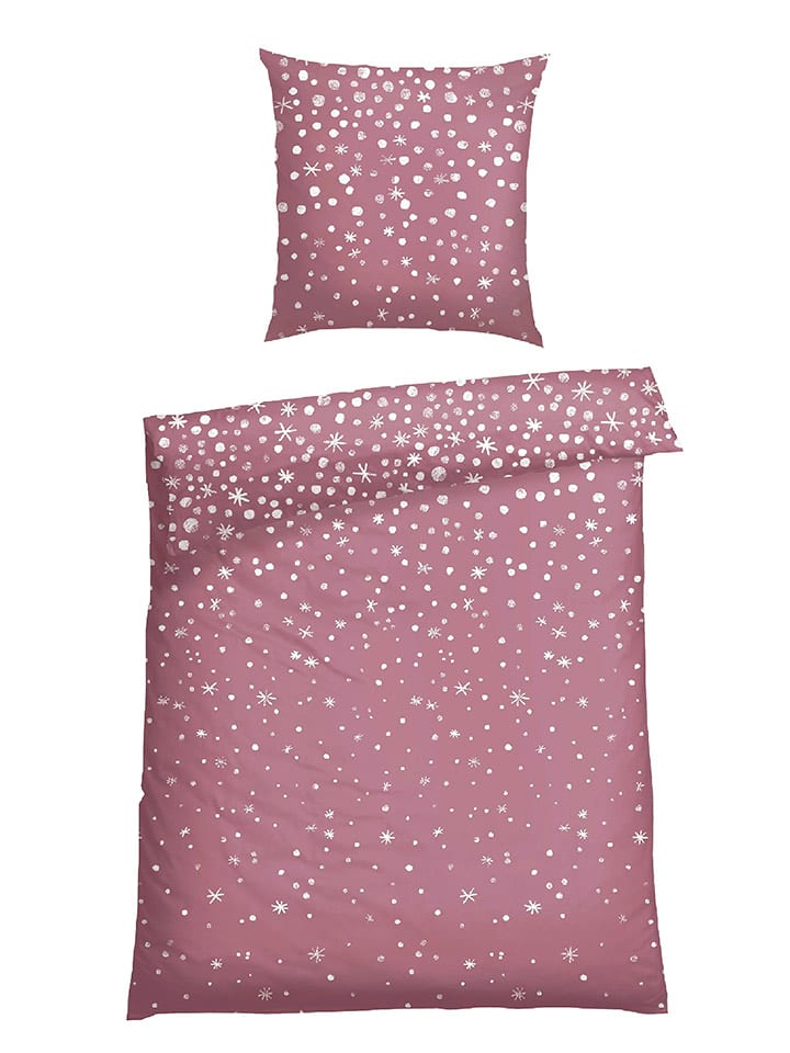 Schiesser Komplet pościeli flanelowej "Runa" w kolorze różowym rozmiar: 135x200 cm
