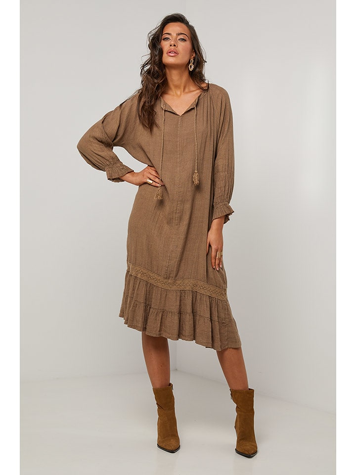 Le Monde du Lin Lniana sukienka w kolorze brązowym rozmiar: 36/38