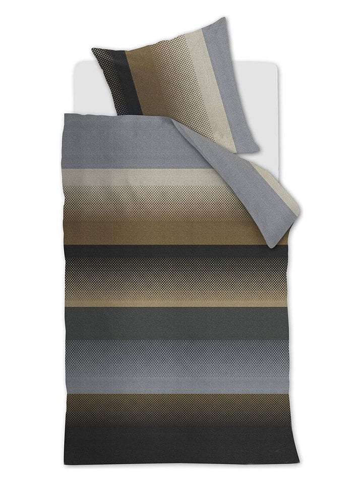 Beddinghouse Komplet pościeli satynowej "Luke" w kolorze jasnobrązowo-granatowym rozmiar: 135x200 cm