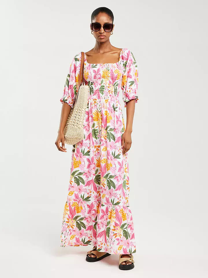 BIG STAR Sukienka "Dinova" w kolorze białym ze wzorem rozmiar: XS