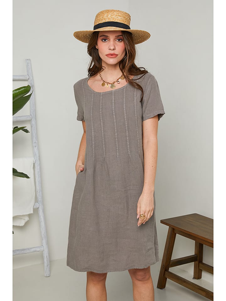 Rodier Lin Lniana sukienka w kolorze szarobrązowym rozmiar: L/XL
