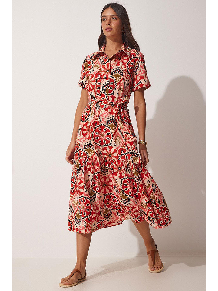 Happiness Istanbul Sukienka w kolorze czerwono-kremowym rozmiar: 36