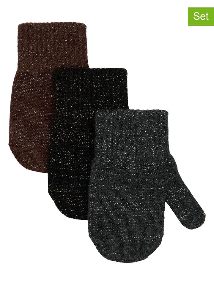 mikk-line Rękawiczki (3 pary) w kolorze brązowo-czarnym rozmiar: 92-104
