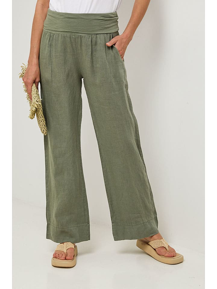 Lin Passion Lniane spodnie w kolorze khaki rozmiar: 40/42