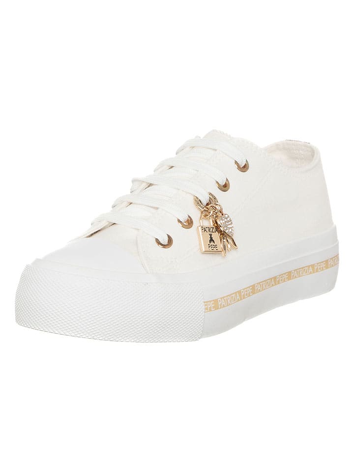 Patrizia Pepe Skórzane sneakersy w kolorze złoto-białym rozmiar: 37