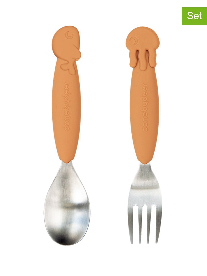done by deer 2-częściowy zestaw sztućców "YummyPlus" w kolorze jasnobrązowym rozmiar: onesize