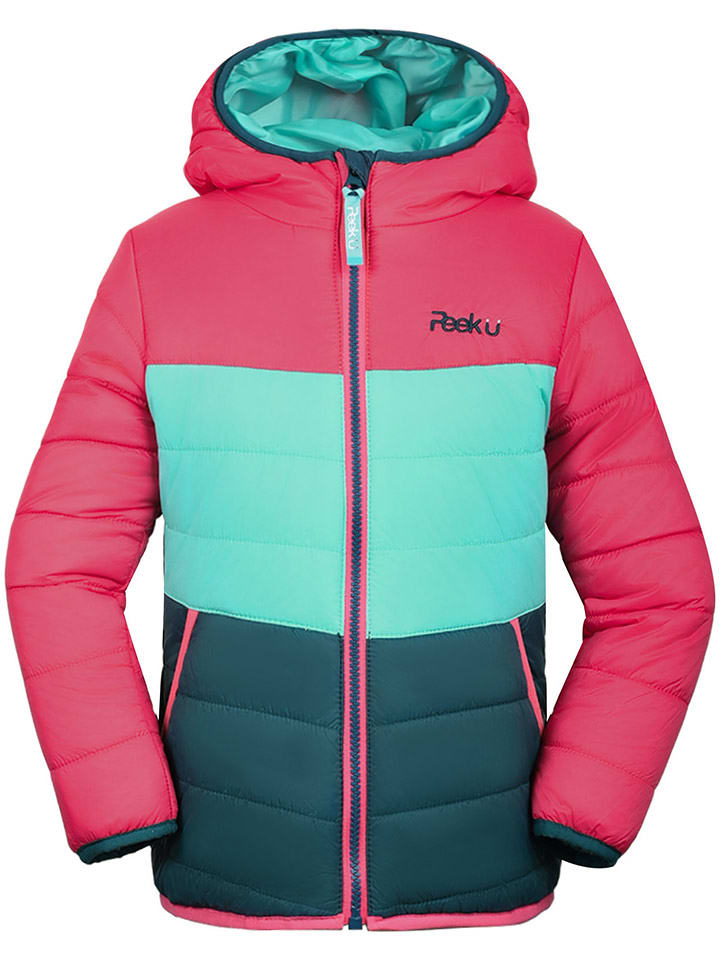 Peek U Całoroczna kurtka pikowana "Prim" w kolorze różowo-turkusowym rozmiar: 122