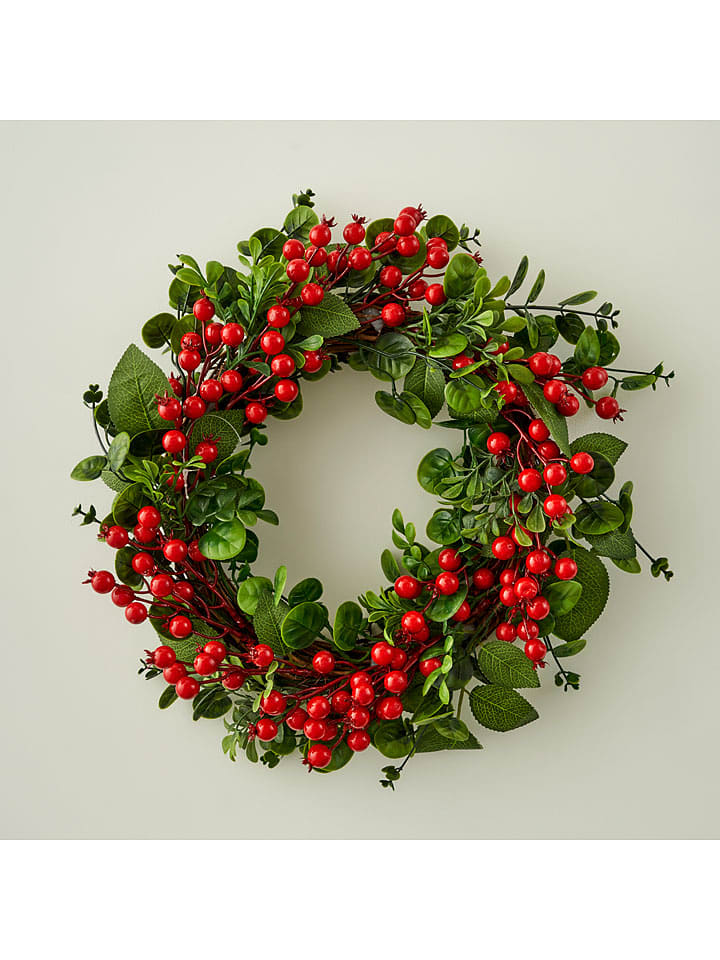 BELLA MAISON Sztuczny wianek w kolorze zielono-czerwonym - Ø 42 cm rozmiar: onesize