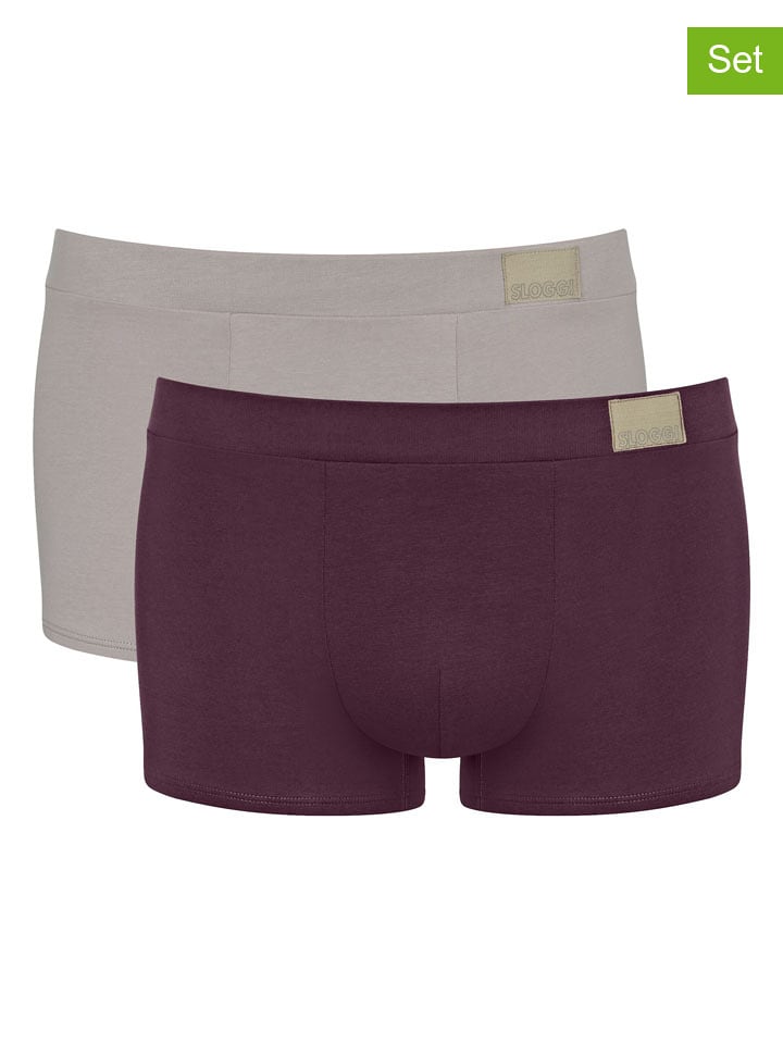 Sloggi Bokserki (2 pary) "Go Natural" w kolorze szarobrązowo-bordowym rozmiar: M