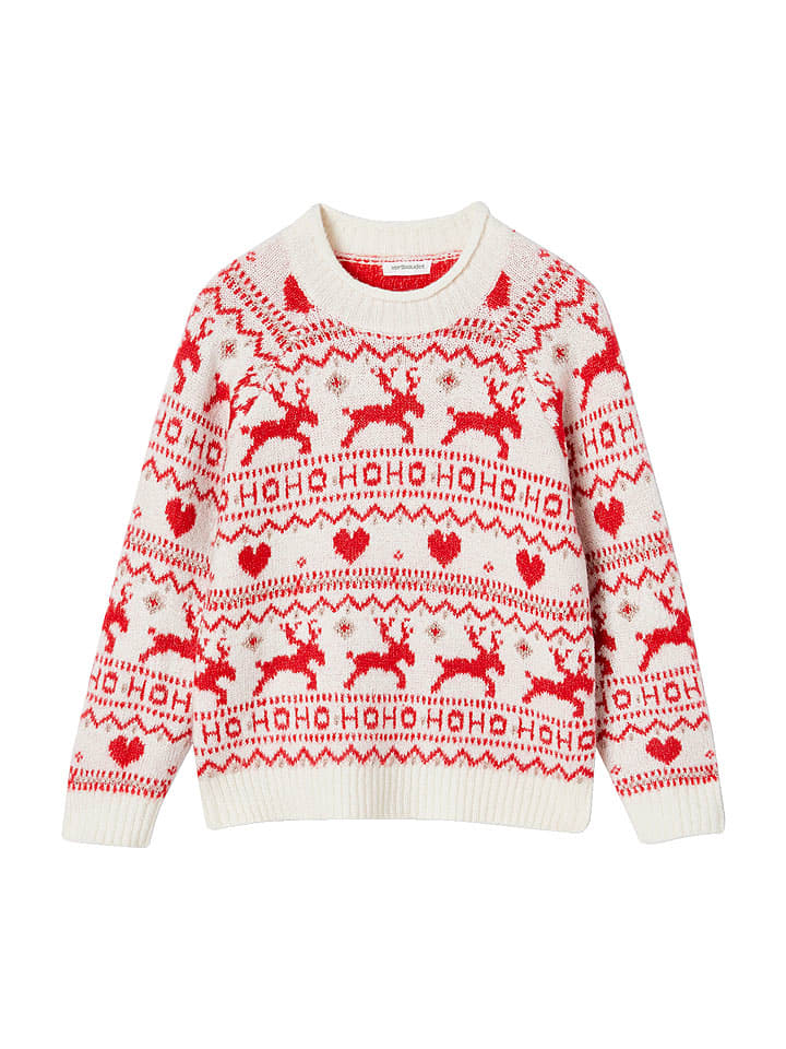 vertbaudet Sweter w kolorze biało-czerwonym rozmiar: 92