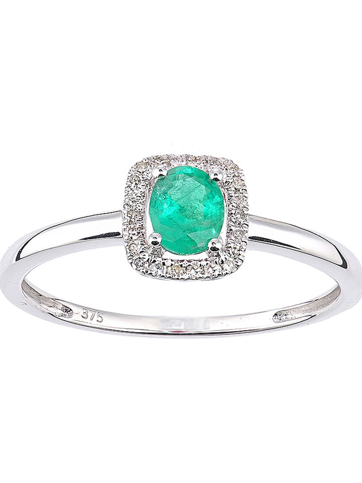 Revoni Złoty pierścionek z diamentami i szmaragdem rozmiar: 55