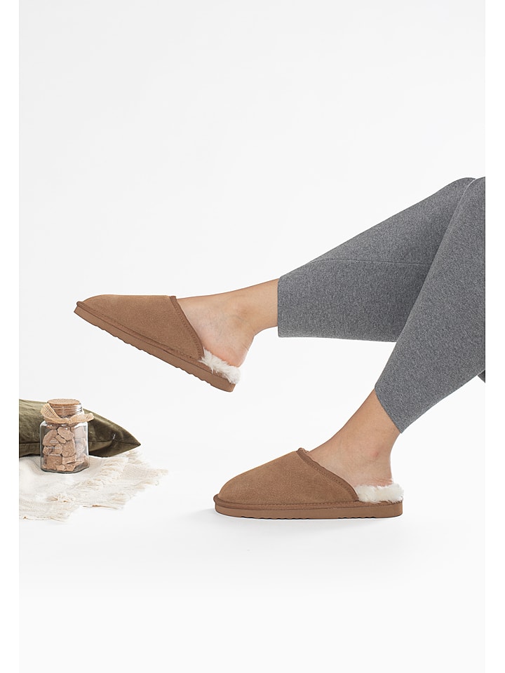 Gooce Wełniane kapcie "Emeralda" w kolorze jasnobrązowym rozmiar: 40