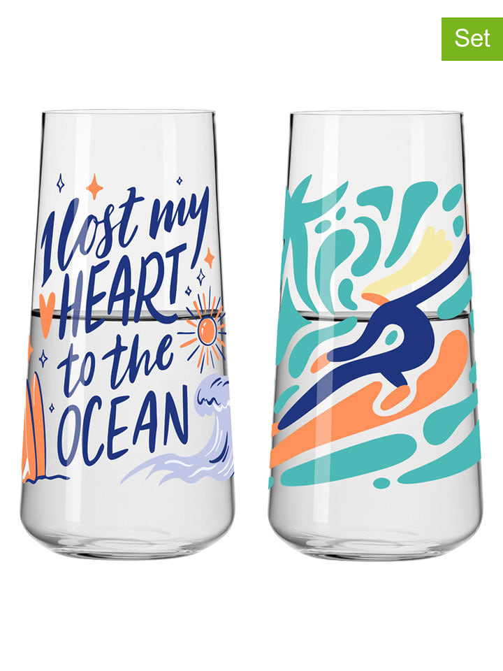 RITZENHOFF Szklanki (2 szt.) "Wanderlust" w kolorze niebiesko-miętowym - 614 ml rozmiar: onesize