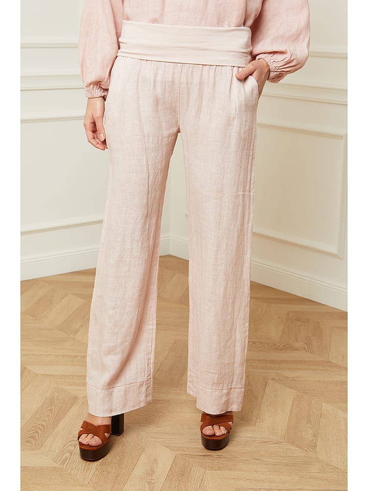 Fleur de Lin Lniane spodnie "Astrid" w kolorze jasnoróżowym rozmiar: L