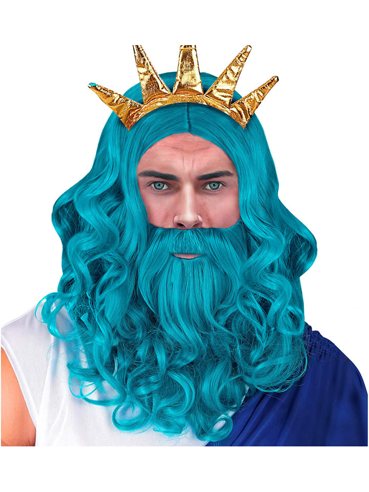 Carnival Party Peruka "Poseidon/Neptun" w kolorze turkusowym rozmiar: onesize