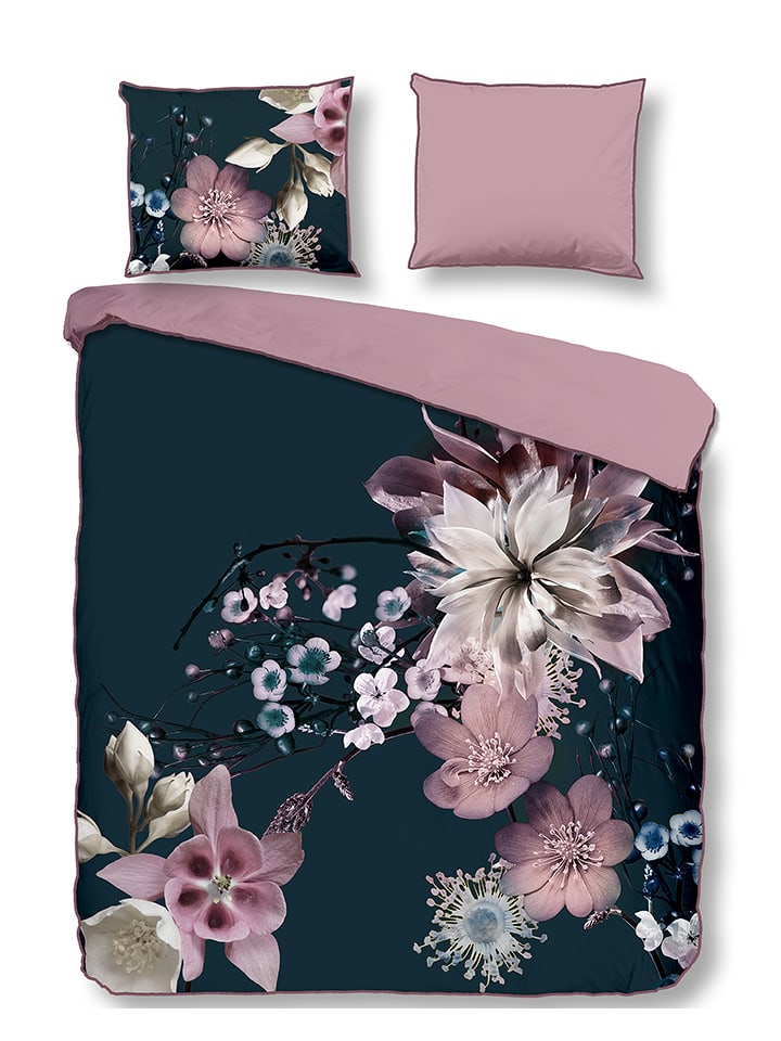 Descanso Komplet pościeli satynowej "Guana" w kolorze granatowo-jasnoróżowym rozmiar: 140x200/220 cm
