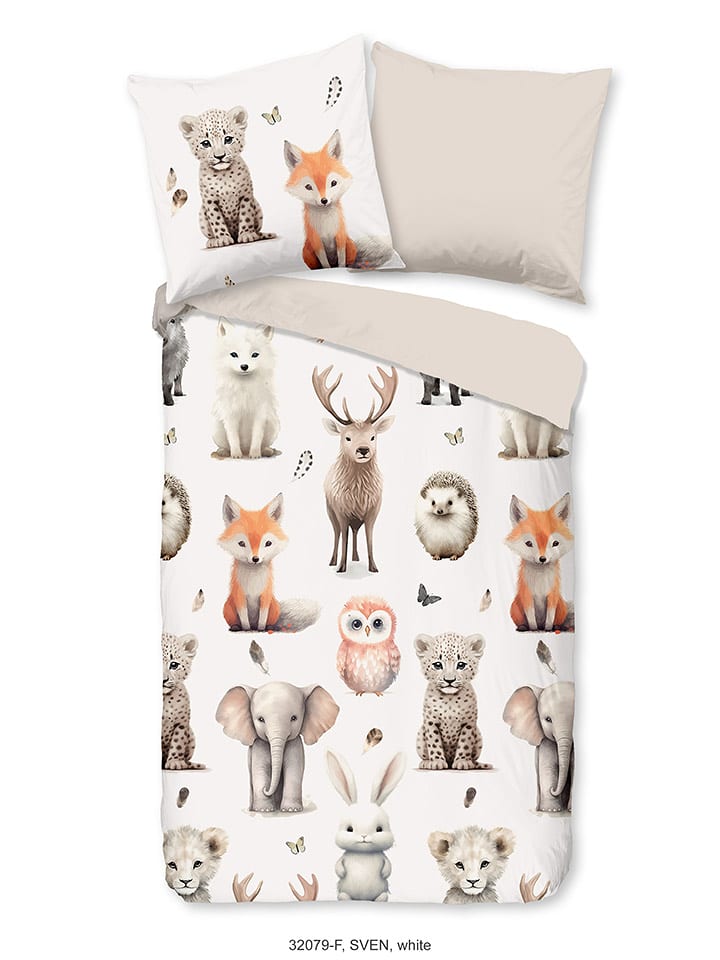 Good Morning Komplet pościeli flanelowej "Sven" w kolorze beżowo-białym rozmiar: 135x200 cm