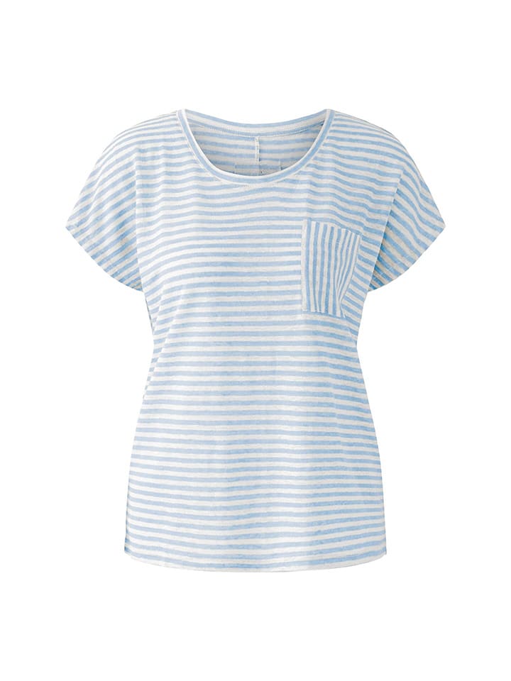 Oui Lniana koszulka w kolorze błękitno-białym rozmiar: 46