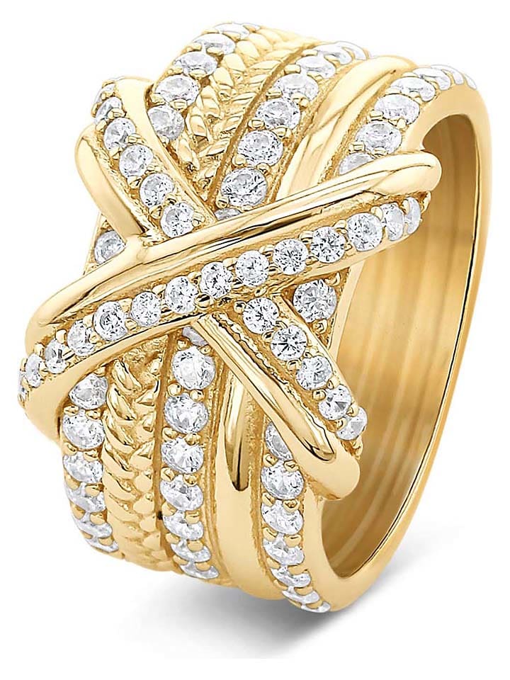 DI GIORGIO Pozłacany pierścionek z cyrkoniami rozmiar: 58