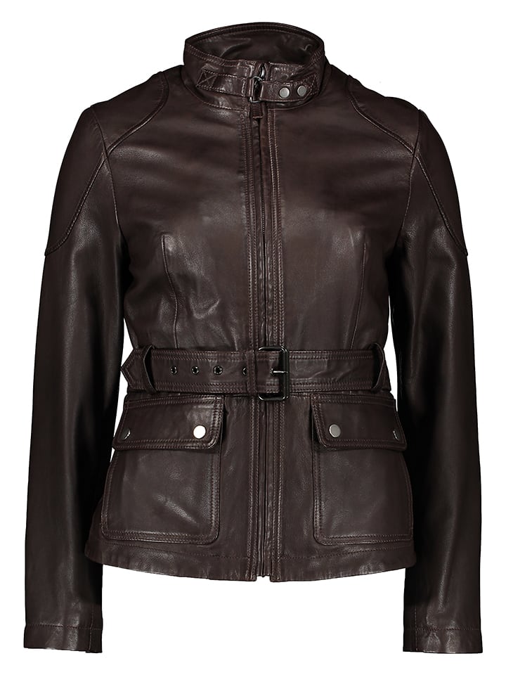 7eleven Skórzana kurtka "Kati" w kolorze ciemnobrązowym rozmiar: 42