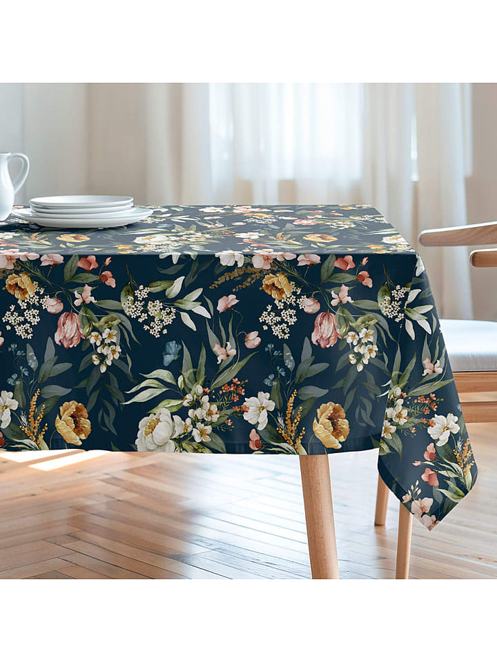 Mint Rugs Obrus "Floral And Tropical Kendra" w kolorze granatowo-zielono-jasnoróżowym rozmiar: 155x155 cm