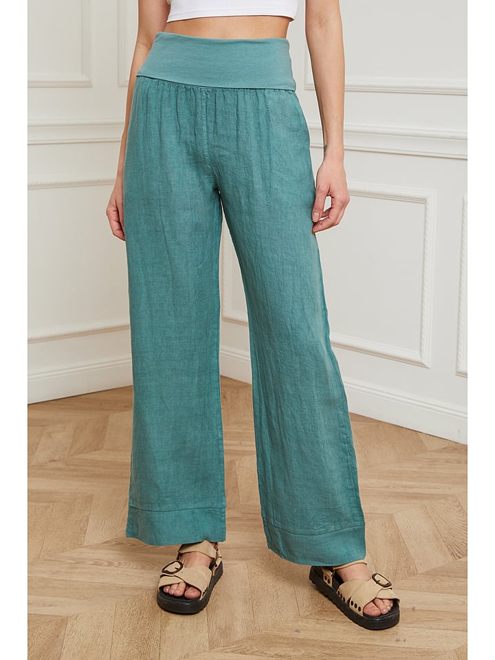Plume Lniane spodnie "Derwan" w kolorze turkusowym rozmiar: S