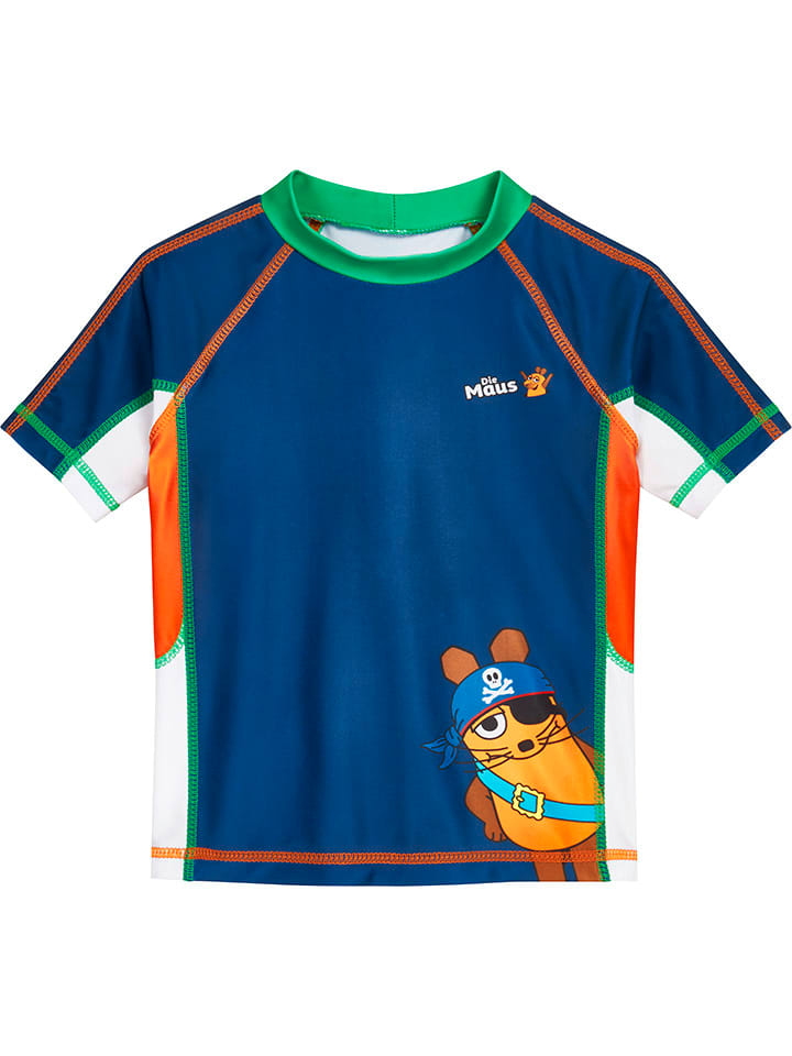 Playshoes Koszulka kąpielowa "The pirate mouse" w kolorze niebieskim ze wzorem rozmiar: 98/104