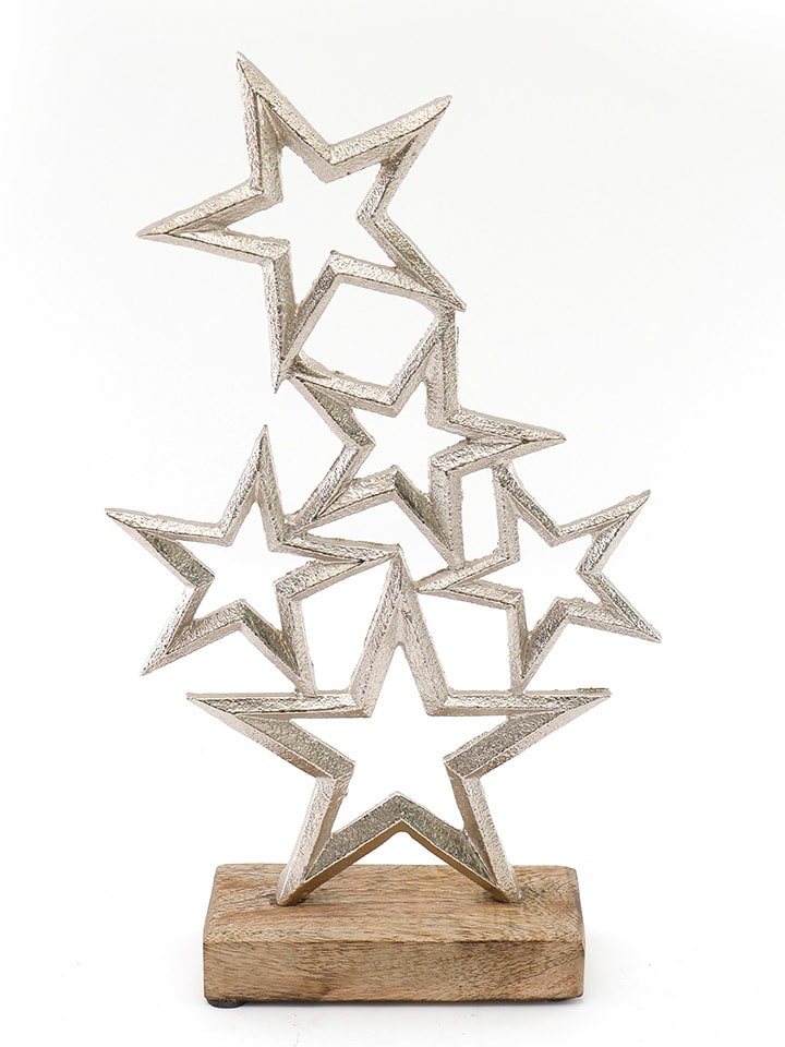 SiL Interiors Dekoracja "Stars" w kolorze srebrno-jasnobrązowym - 19 x 31 x 7 cm rozmiar: onesize
