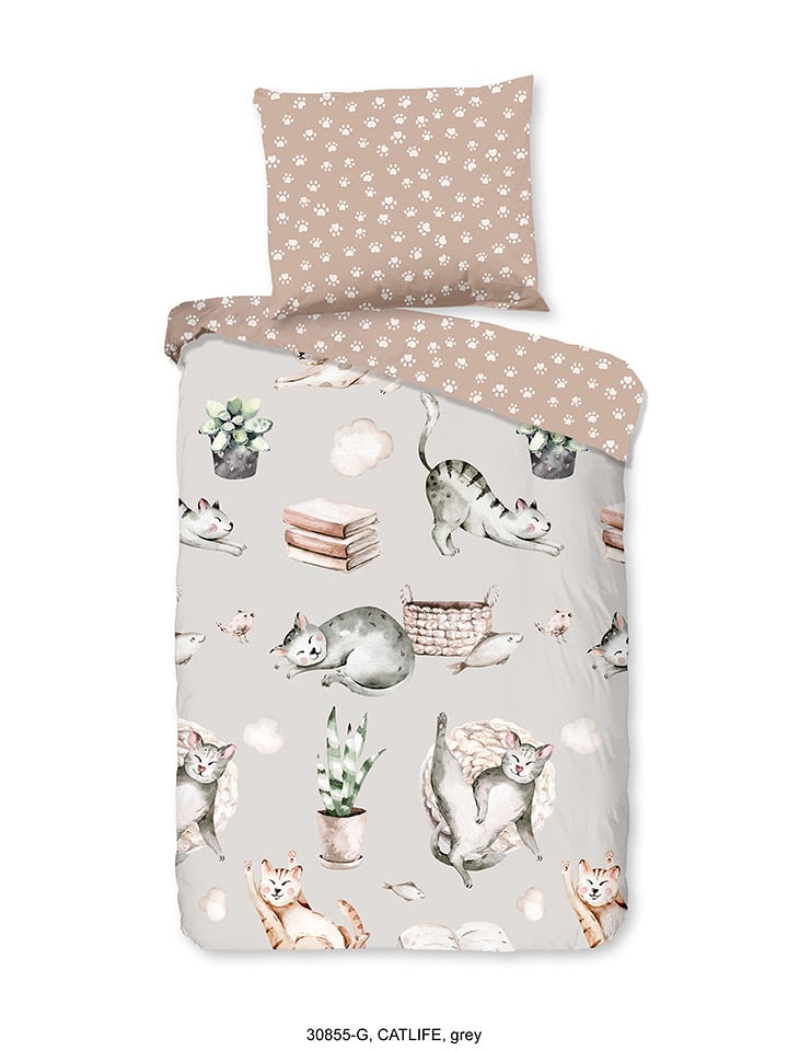 Good Morning Komplet pościeli "Catlife" w kolorze beżowym rozmiar: 135x200 cm