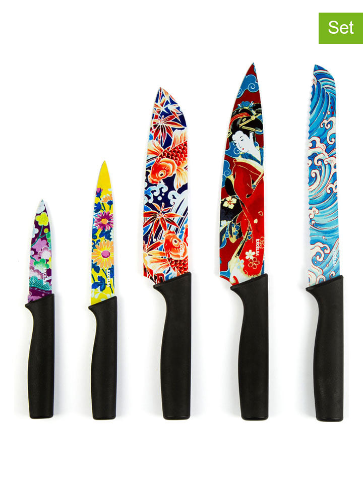 Trendy Kitchen by EXCÉLSA 5-częściowy zestaw "Kimono" w kolorze czarnym ze wzorem rozmiar: onesize