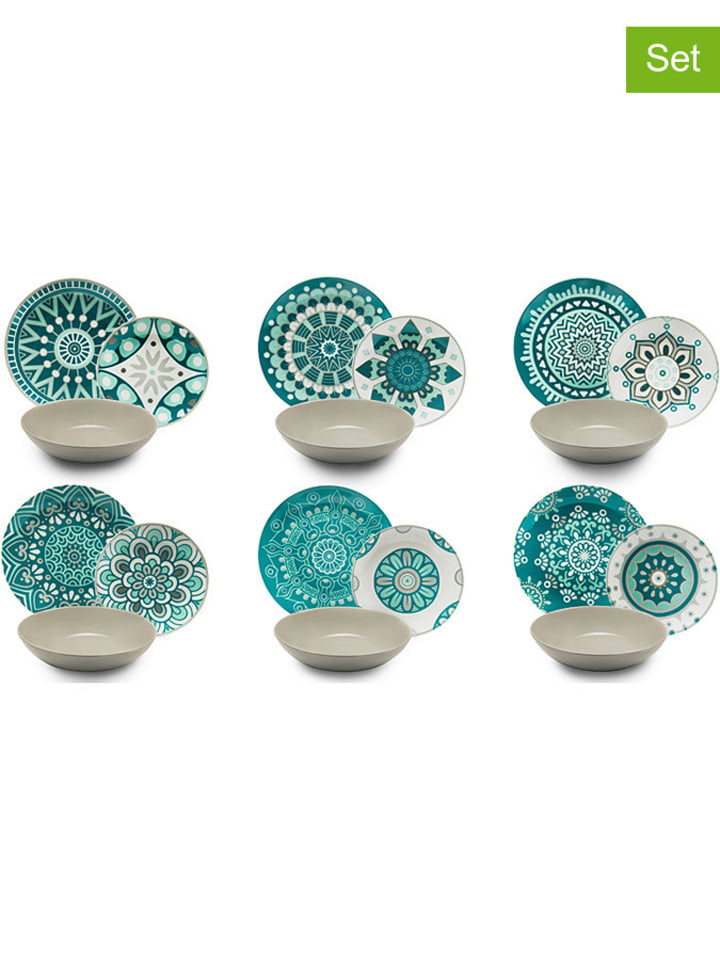 Trendy Kitchen by EXCÉLSA 18-częściowy zestaw talerzy w kolorze zielono-szarym rozmiar: onesize