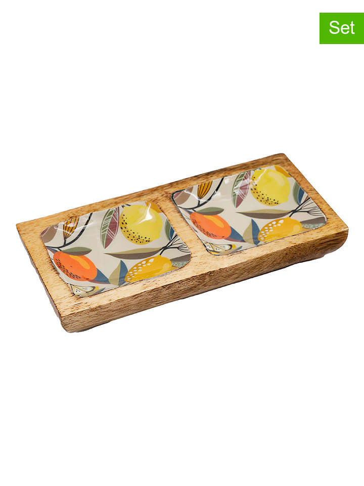 SiL Interiors Półmiski (2 szt.) w kolorze turkusowo-kremowo-jasnobrązowym - 20 x 10 cm rozmiar: onesize