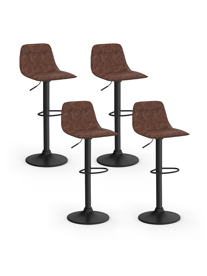 IDOMYA Factory Hockery barowe (4 szt.) "Edison" w kolorze brązowo-czarnym - 42 x 104 x 39 cm rozmiar: onesize