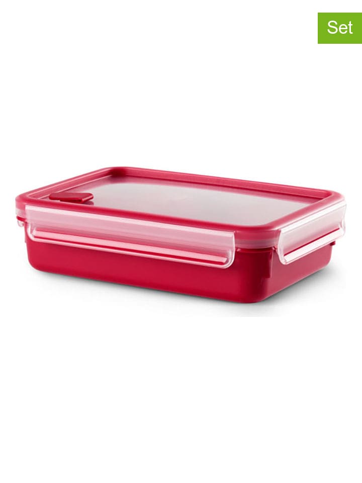 Emsa Pojemniki (2 szt.) "Clip & Micro" w kolorze czerwonym - 1,2 l rozmiar: onesize