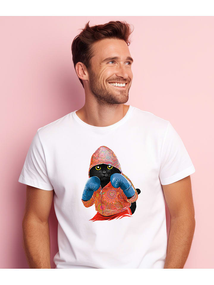 WOOOP Koszulka "Boxing cat" w kolorze białym rozmiar: L