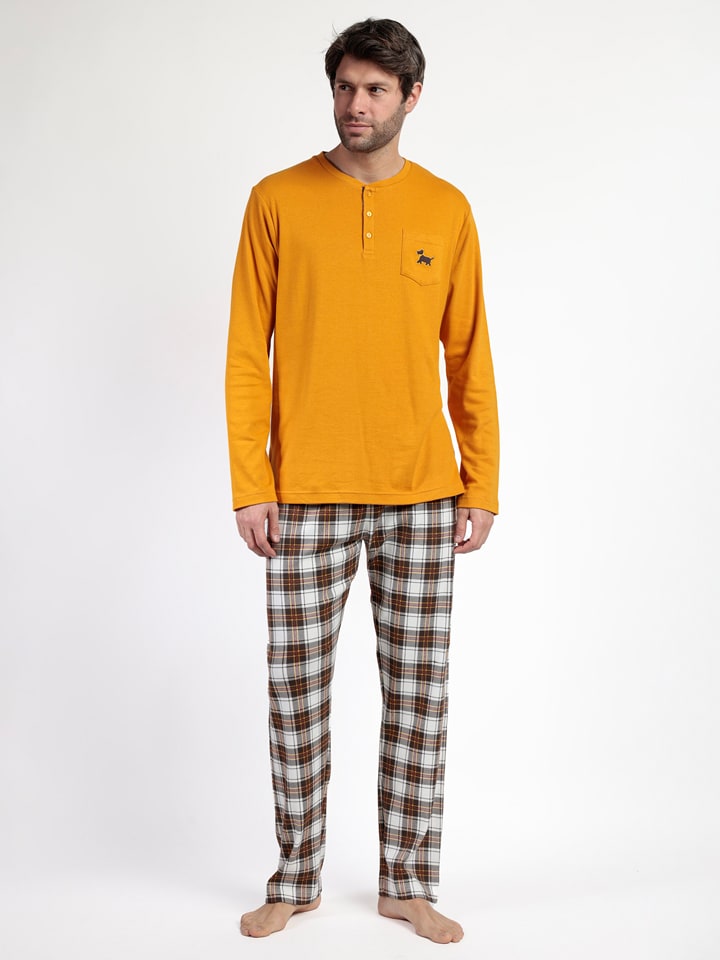 admas Piżama "Admas" w kolorze pomarańczowo-czarnym rozmiar: S