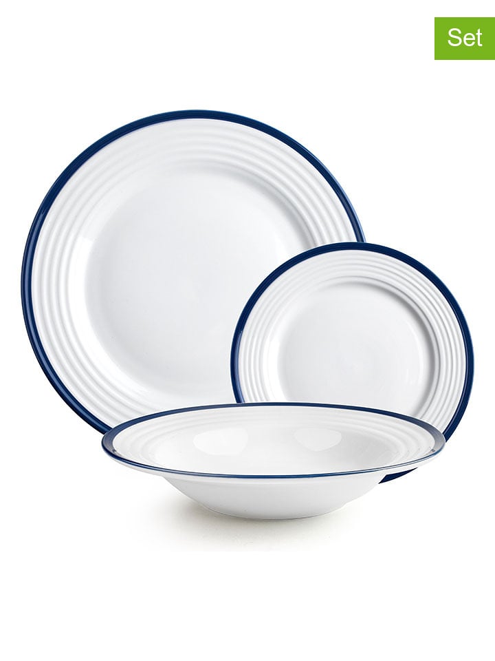 Ibili 12-częściowy zestaw talerzy "Provance" w kolorze biało-niebieskim rozmiar: onesize