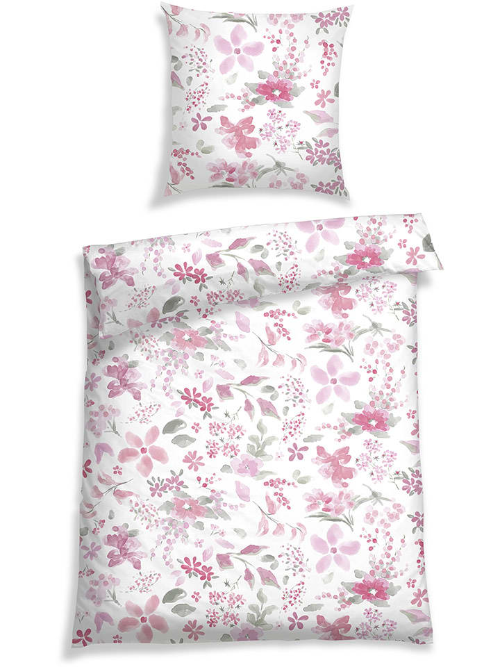 Schiesser Komplet pościeli renforcé "Fiora" w kolorze biało-jasnoróżowym rozmiar: 155x220 cm