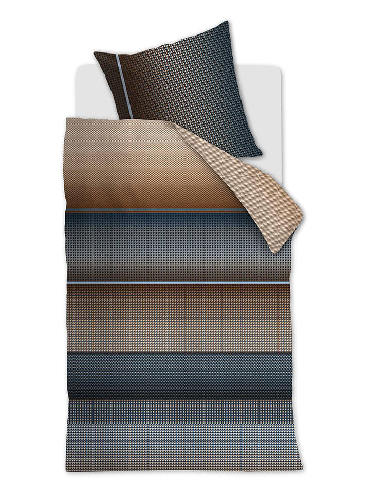 Beddinghouse Komplet pościeli satynowej "Charlottesville" w kolorze jasnobrązowo-niebieskim rozmiar: 155x220 cm