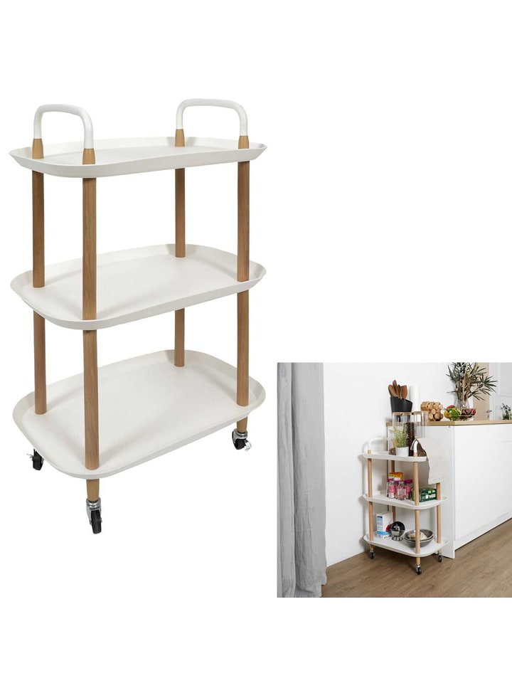 THE HOME DECO FACTORY Wózek kuchenny "Kaleo" w kolorze biało-jasnobrązowym - 56 x 81 x 35,5 cm rozmiar: onesize