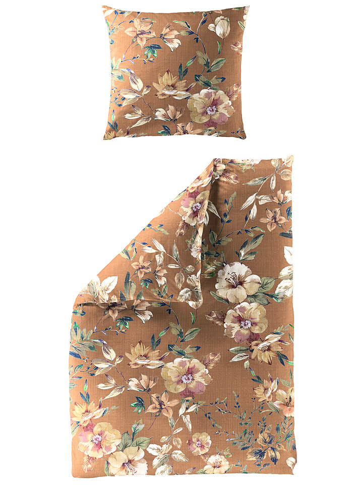 Bierbaum Komplet pościeli satynowej w kolorze jasnobrązowym rozmiar: 155x220 cm