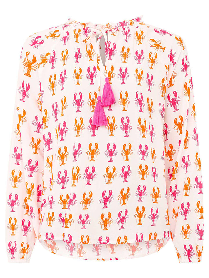 Zwillingsherz Bluzka "Lobster" w kolorze biało-różowo-pomarańczowym rozmiar: S/M
