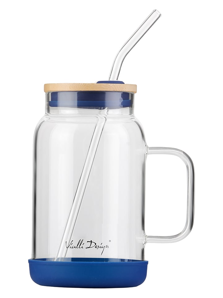 Vialli Design Szklanka w kolorze granatowym ze słomką - 600 ml rozmiar: onesize