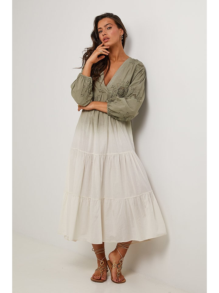 Le Monde du Lin Sukienka w kolorze zielono-białym rozmiar: 36/38