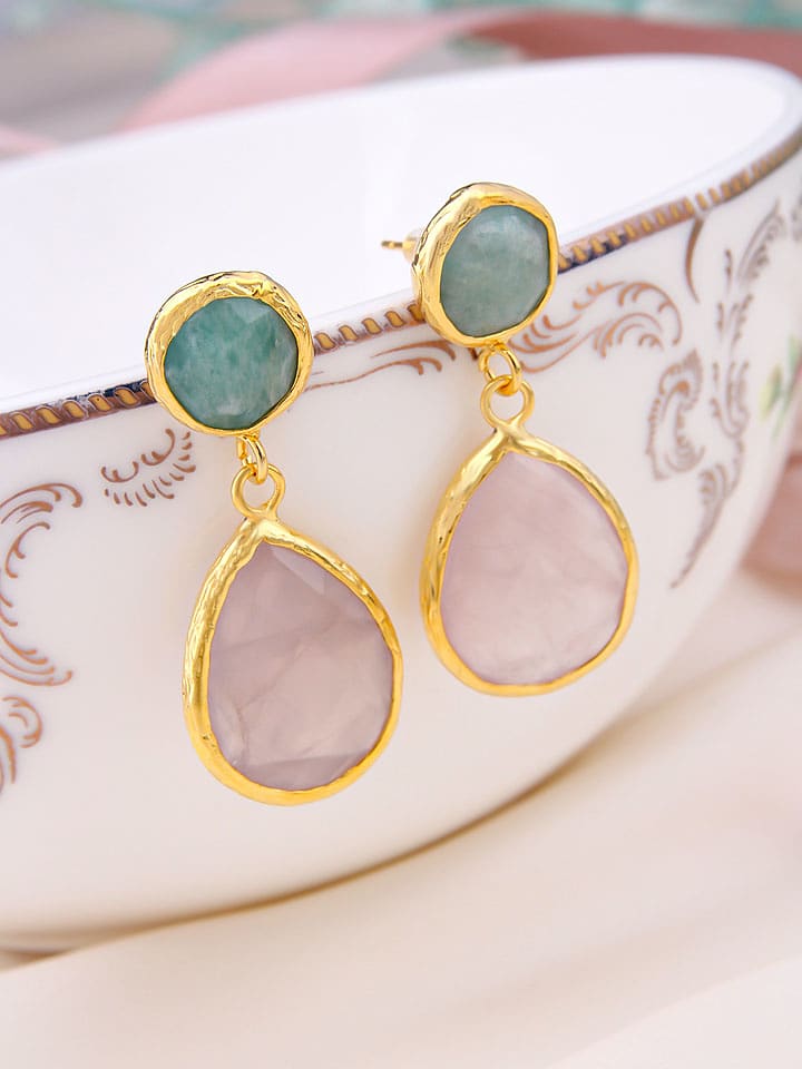 Pierres de Jade Pozłacane kolczyki-wkrętki z amazonitami i kwarcem różowym rozmiar: onesize