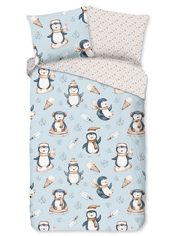 Good Morning Komplet pościeli flanelowej "Jani" w kolorze błękitno-kremowym rozmiar: 135x200 cm