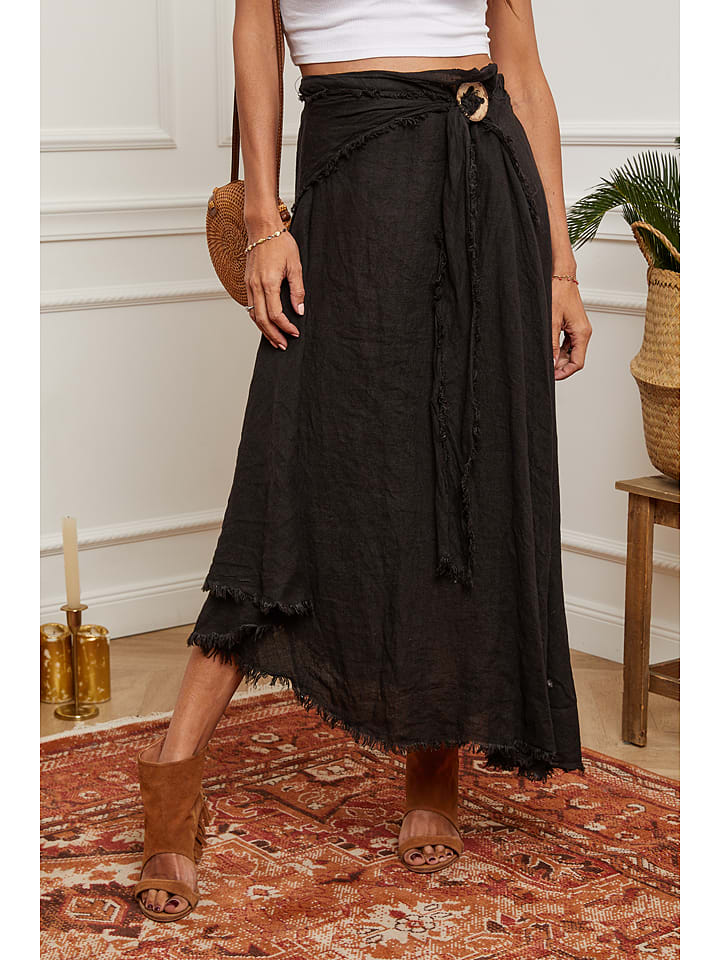 Fleur de Lin Lniana spódnica "Luberon" w kolorze czarnym rozmiar: XXL