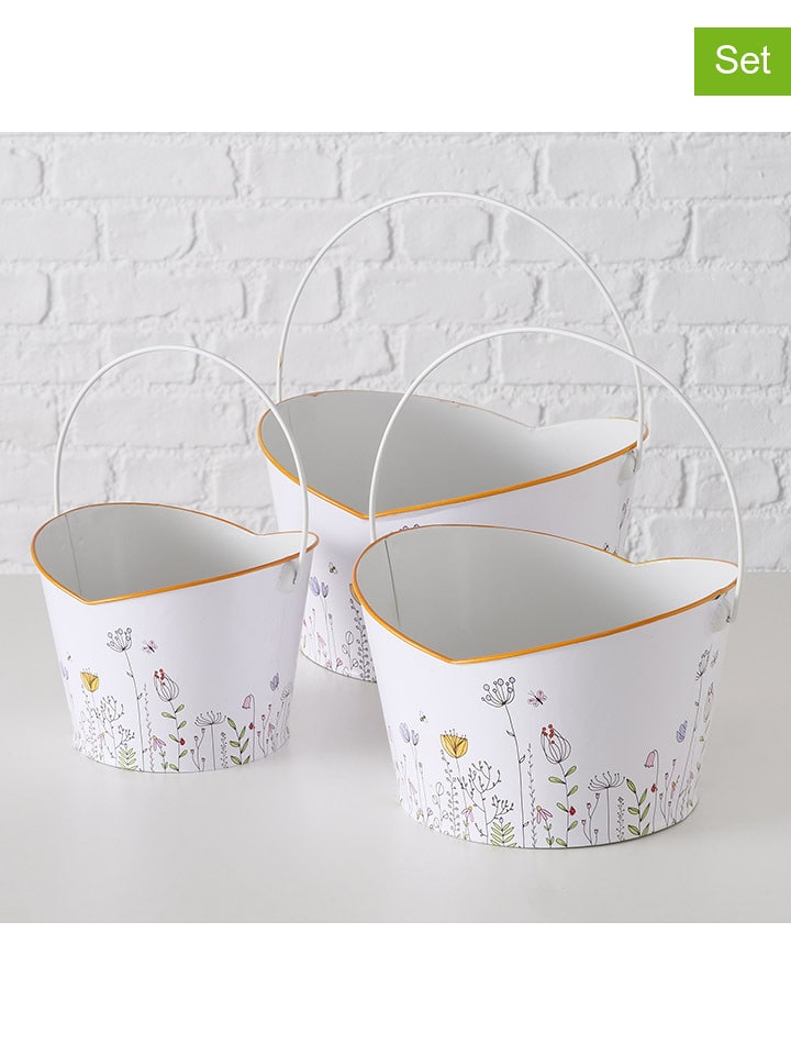 Boltze Osłonki (3 szt.) "Kamilla" w kolorze biało-pomarańczowym na doniczki rozmiar: onesize