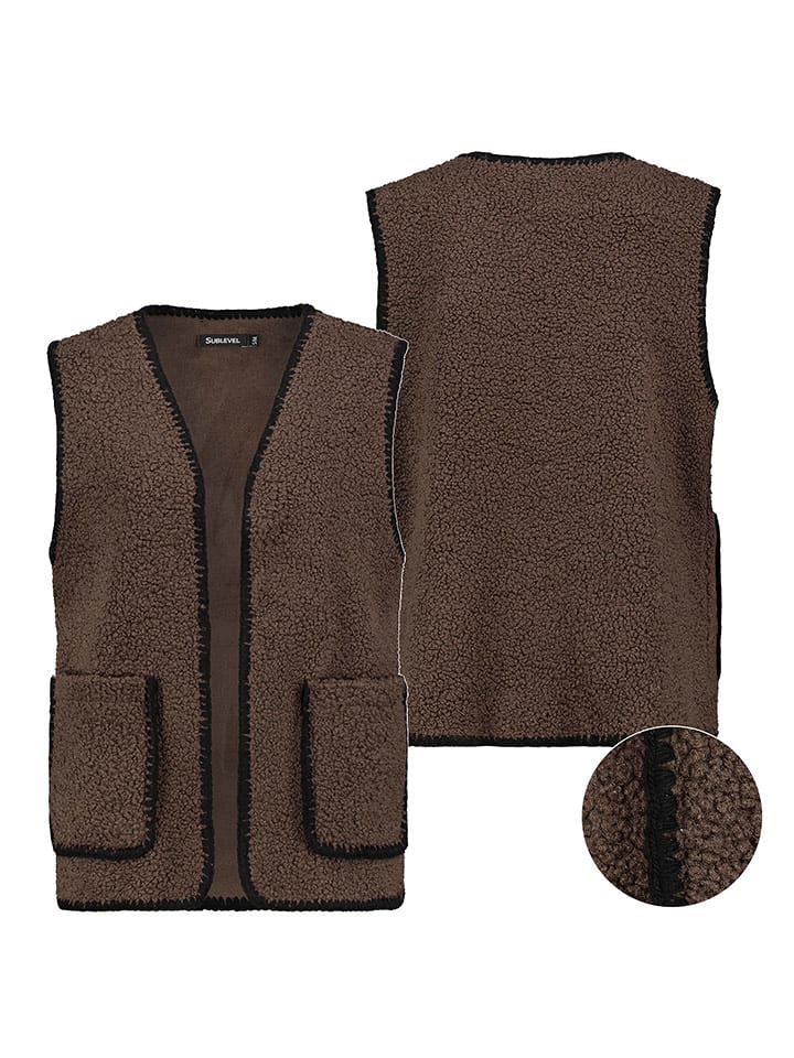 Sublevel Kamizelka pluszowa w kolorze ciemnobrązowym rozmiar: M/L